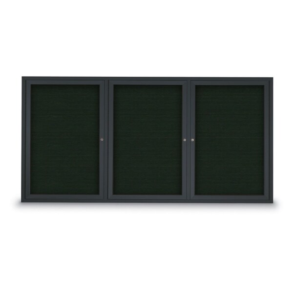 96"x48" 3-Door Enclosed Outdoor Letterboard, Green Felt/Black